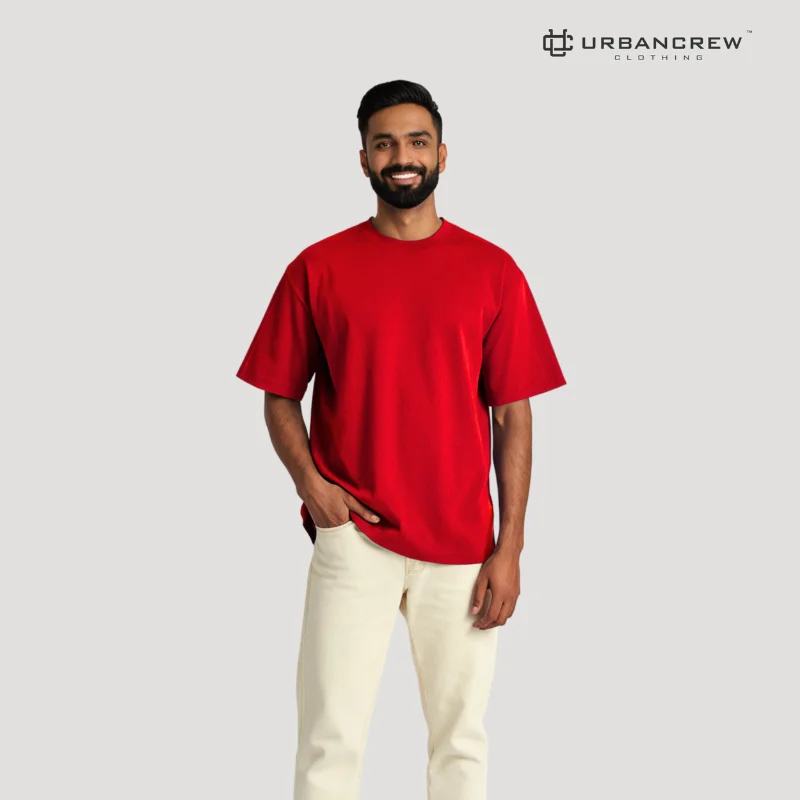 red oversized t shirt urbancrew clothing